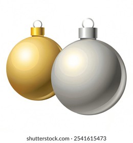 Vector illustration Christmas  gold and silver balls or baubles ornament decorations on white back