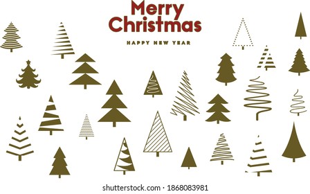 vector illustration of Christmas greeting card with set of Christmas tree