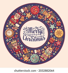 Vector illustration of a Christmas greeting card in vintage style Christmas Weihnachten Noel Christmas Christmas Garland Happy Chrismas vector greeting card