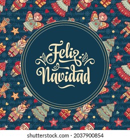 Vector illustration of a Christmas greeting card in Spanish Christmas in different languages Feliz Navidad Hispanic Winter Christian Holiday