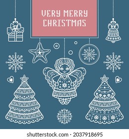 Vector illustration of a Christmas greeting card in vintage style Christmas Weihnachten Noel Christmas Christmas Garland Happy Chrismas vector greeting card