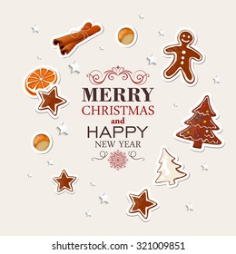 Vector Illustration of a Christmas Greeting Card with Cookies