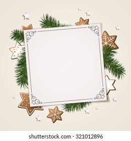 Vector Illustration of a Christmas Greeting Card with Cookies