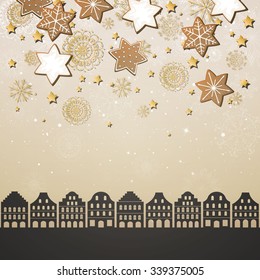 Vector Illustration of a Christmas Greeting Card with Cookies