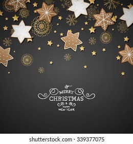 Vector Illustration of a Christmas Greeting Card with Cookies