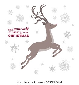 Vector Illustration of a Christmas Greeting Card with Reindeer Silhouette