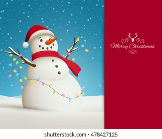 Vector Illustration of a Christmas Greeting Card with Snowman