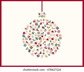 Vector Illustration of a Christmas Greeting Card with Decorative Design Elements