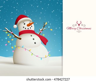 Vector Illustration of a Christmas Greeting Card with Snowman