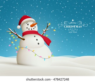 Vector Illustration of a Christmas Greeting Card with Snowman