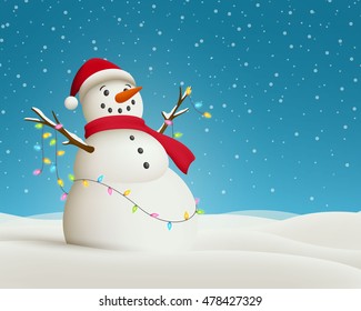 Vector Illustration of a Christmas Greeting Card with Snowman