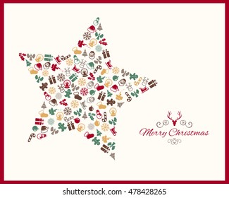 Vector Illustration of a Christmas Greeting Card with Decorative Design Elements