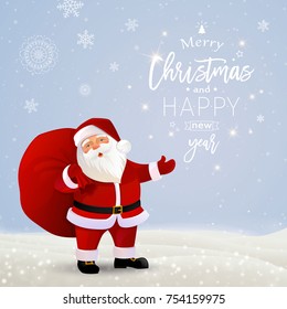 Vector Illustration of a Christmas Greeting Card Design with Santa Claus