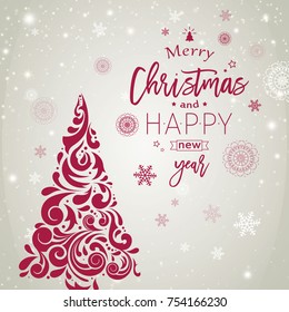 Vector Illustration of a Christmas Greeting Card Design with Abstract Christmas Tree