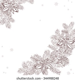vector illustration of a christmas hand drawn pine branch with a star anise. Can be used as a backdrop for your christmas gift or greeting card.