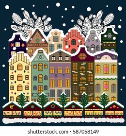 Vector illustration. Christmas and Happy New Year greeting card. Holidays Vector illustration.