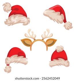 Vector illustration of Christmas hat and deer antlers