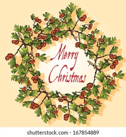 vector illustration of a Christmas hawthorn wreath