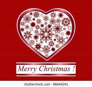 Vector illustration of a Christmas heart made with snowflakes on striped background