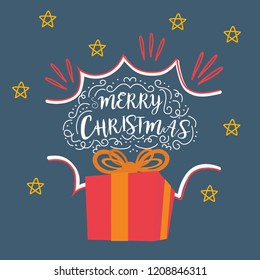 Vector Illustration of a Christmas Holiday Design with Gift Box  for greeting card, invitation. 