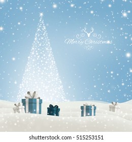 Vector Illustration of a Christmas Holiday Design with Christmas Tree and Gift Boxes