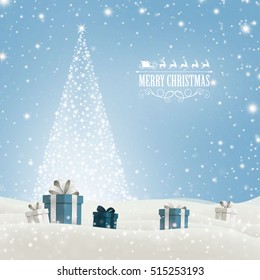 Vector Illustration of a Christmas Holiday Design with Christmas Tree and Gift Boxes