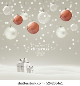 Vector Illustration of a Christmas Holiday Design with Baubles and Gift Boxes