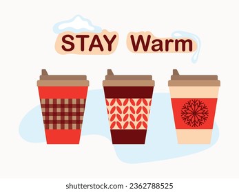Vector illustration of Christmas holiday drink including hot and iced coffee. Peppermint chocolate drink,hot chocolate, warm drinks.