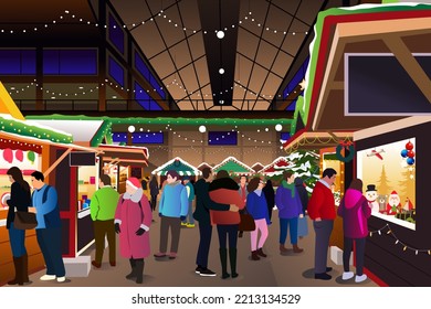 A vector illustration of Christmas Holiday Season Indoor Market Bazaar 