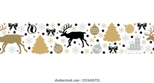 Vector illustration of Christmas horisontal pattern seamless. Pattern brush