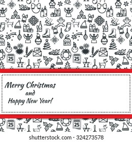 Vector Illustration of Christmas icons outline for Design, Website, Background, Banner. Thin New year Element Template