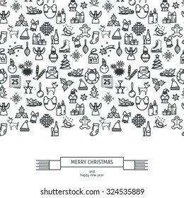 Vector Illustration of Christmas icons outline for Design, Website, Background, Banner. Thin New year Element Template