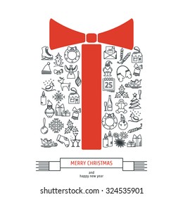 Vector Illustration of Christmas icons outline for Design, Website, Background, Banner. Thin New year Element Template