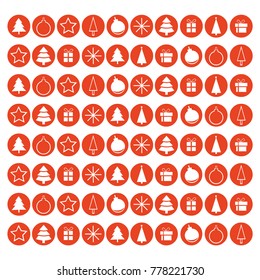 Vector Illustration of Christmas icons pack in round red background. Editable design. Flat christmas icons seamless pattern element vector background