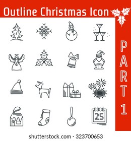Vector Illustration of Christmas icons set outline for Design, Website, Background, Banner. Thin New year Element Template for your holiday infographic