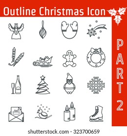 Vector Illustration of Christmas icons set outline for Design, Website, Background, Banner. Thin New year Element Template for your holiday infographic
