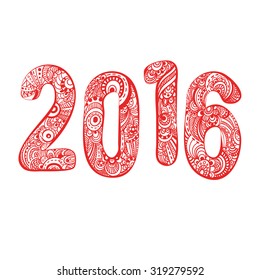 vector illustration with Christmas inscription 2016 in the style of Doodle art for your products, the symbol of the year, new year