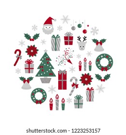 Vector illustration of christmas items in circle