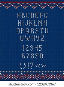 Vector Illustration Of Christmas Knitted Font Ugly Sweater Style For Design, Website, Background, Banner. Northern Typography Element Template. Typography Knit Letters