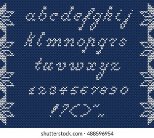 Vector Illustration Of Christmas Knitted Font Ugly Sweater Style For Design, Website, Background, Banner. Northern Typography Element Template