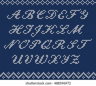 Vector Illustration Of Christmas Knitted Font Ugly Sweater Style For Design, Website, Background, Banner. Northern Typography Element Template