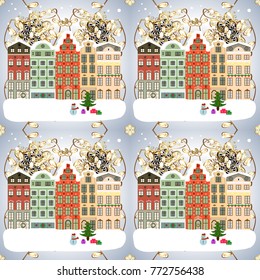 Vector illustration. Christmas landscape flat. Greeting card.