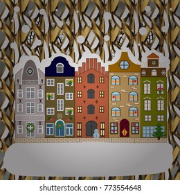 Vector illustration. Christmas landscape flat. Greeting card.