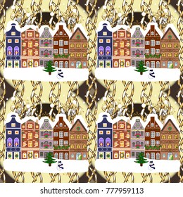 Vector illustration. Christmas landscape flat. Greeting card.