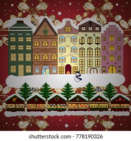 Vector illustration. Christmas landscape flat. Greeting card.