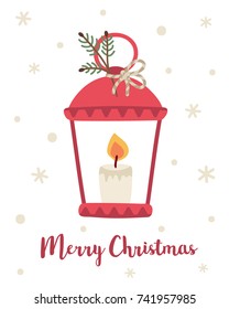 Vector illustration of christmas lantern, lamp. Cute cartoon style. Background, card, print 