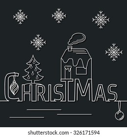 Vector Illustration of Christmas lettering Outline BAckground for Design, Website, Banner. New year and xmas Element Template. Christmas typography concept in thin line