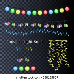 Vector Illustration of Christmas Light Brushes for Design, Website, Background, Banner. Garland Element Xmas Template. New Year decoration for Holidays