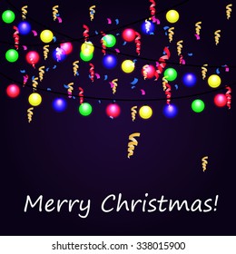 Vector Illustration of Christmas Light and Confetti for Design, Website, Background, Banner. Garland Element Xmas Template. New Year decoration for Holidays