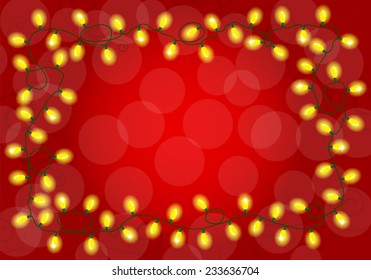 vector illustration of christmas lights on red background with space for text